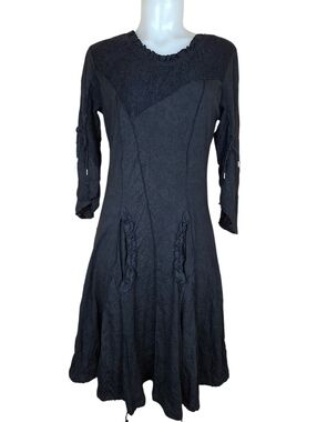 ANIMALE Black Stretch Dress Size Large Gothic Boho Witch Laced Accents Size L